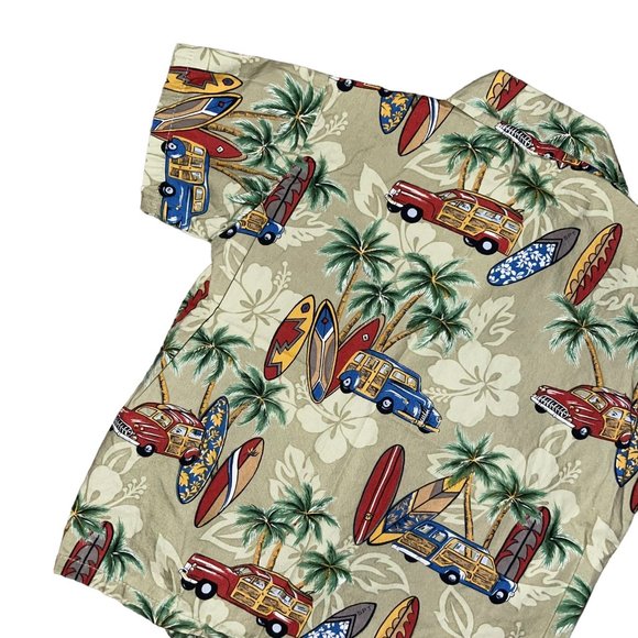 Vintage Hawaiian Shirt Big Boys 6 Green Vintage Car Surfboard Aloha Beach - Picture 5 of 8